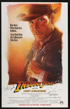 INDIANA JONES and THE LAST CRUSADE (1989) - Style A One Sheet Autographed by Ford, Lucas, and Spielberg