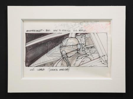 STAR WARS: A NEW HOPE (1977) - Joe Johnston Hand-Drawn Storyboard - Luke in X-wing