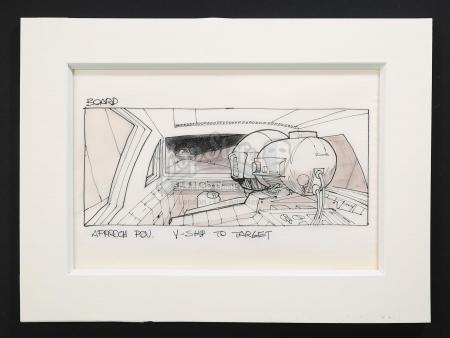 STAR WARS: A NEW HOPE (1977) - Paul Huston Hand-Drawn Storyboard - Y-wing to Target