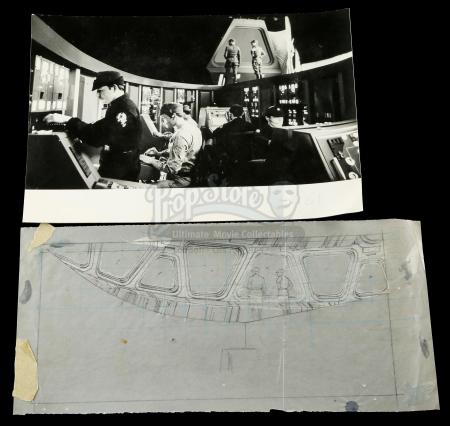 STAR WARS: THE EMPIRE STRIKES BACK (1980) - Ralph McQuarrie Hand-Drawn Bridge Sketch and Photo