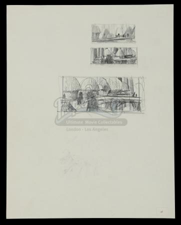 STAR WARS: RETURN OF THE JEDI (1983) - Ralph McQuarrie Hand-Drawn Portfolio Thumbnail Sketches — Ewok Village