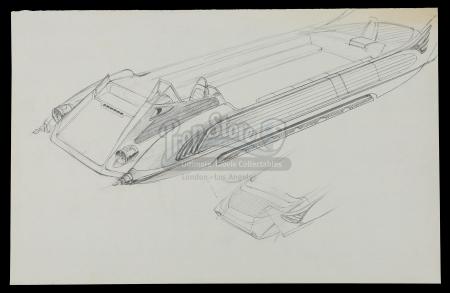 STAR WARS: RETURN OF THE JEDI (1983) - Ralph McQuarrie Hand-Drawn Illustration - Tatooine Skiff