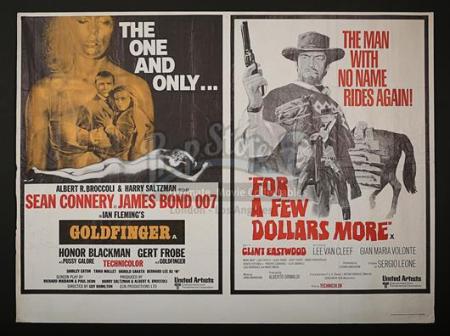 JAMES BOND: GOLDFINGER (1964) / FOR A FEW DOLLARS MORE (1965) - UK Quad Poster (1969)