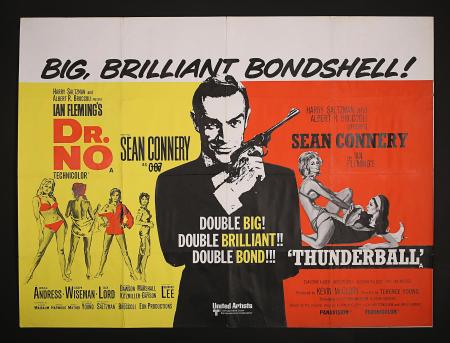 JAMES BOND: DR NO (1962) / THUNDERBALL (1965) - UK Quad Poster