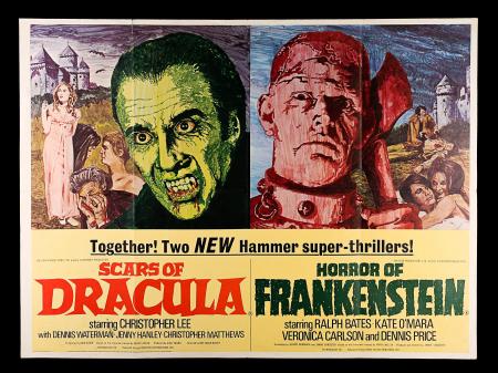 HAMMER: THE SCARS OF DRACULA / THE HORRORS OF FRANKENSTEIN (1970) - UK Quad Poster