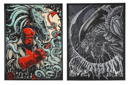 HELLBOY (2004) AND ALIEN VS PREDATOR (2004) - Two Godmachine Posters